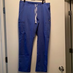 Womens Figs Yola straight leg scrubs, medium denim blue